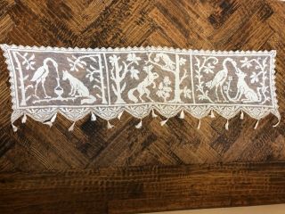 Antique Hand Darned Net Fringed Mantel Piece