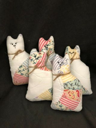 Primitive Quilted Cat Bowl Fillers - Pastels - Set Of 5