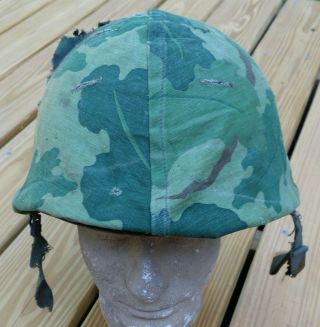 All U.  S.  M1 Helmet Liner And Early Twill Mitchell Camo Cover Poor Cond.