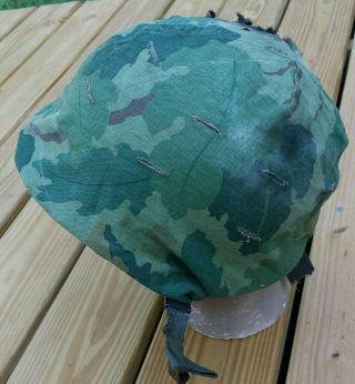 ALL U.  S.  M1 HELMET LINER AND EARLY TWILL MITCHELL CAMO COVER POOR COND. 2