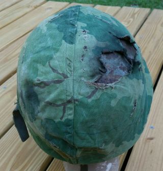 ALL U.  S.  M1 HELMET LINER AND EARLY TWILL MITCHELL CAMO COVER POOR COND. 4