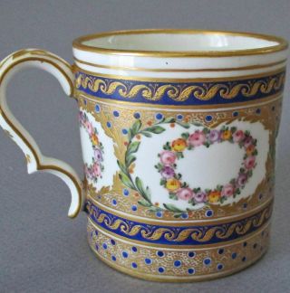 Antique 19thc Sevres Porcelain Cup Hp Wreaths Of Roses W Lush Gilt Encrusting