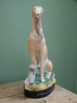 19thc STAFFORDSHIRE GREYHOUND IN SITTING POSE WITH RABBIT IN MOUTH 6