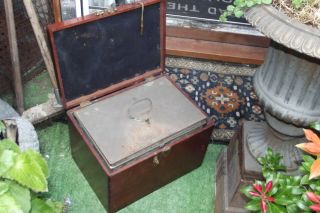 Rare Eng Victorian Mahogany & Brass Deed Box,  With Tin Box Inside Document Etc