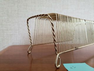 Vintage Mid Century Modern Wire Record Rack Album and 45 Holder brass 10 