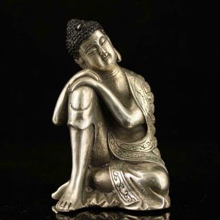 Chinese Old Copper Plating Silver Sakyamuni Figure Of Buddha /qianlong Mark C02c