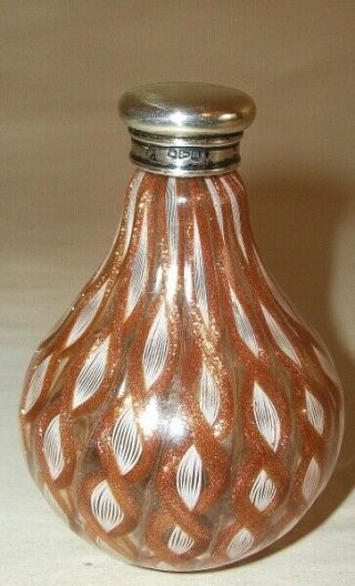 Venetian Murano Art Glass Latticino Perfume Bottle Sterling Lid Circa 1938.