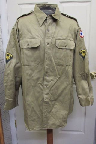 Vietnam Era Us Khaki Chino Cotton Uniform Shirt Long Sleeve Spec 5 Patch Big Sz