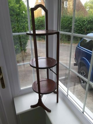 Antique Edwardian Inlaid Mahogany Cake Stand - Folding ‘dummy waiter’ style 4