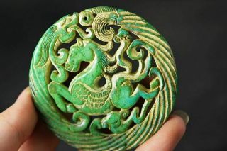 Delicate Chinese Old Jade Carved Two - Sided Dragon/Horse Pendant J16 3