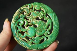 Delicate Chinese Old Jade Carved Two - Sided Dragon/Horse Pendant J16 4