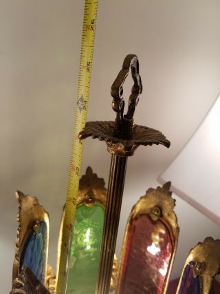 Cherub Vintage Lamp Antique Bronze Colored Glass Panels. 7