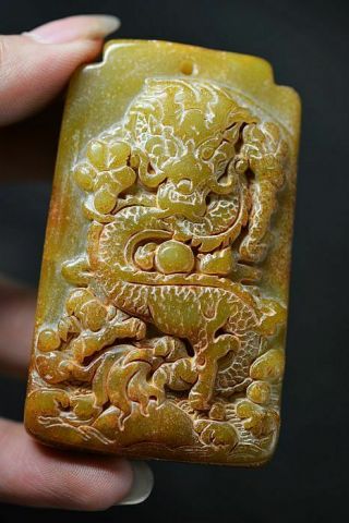 Exquisite Chinese Natural Old Jade Carved Dragon Lucky Pendant J16