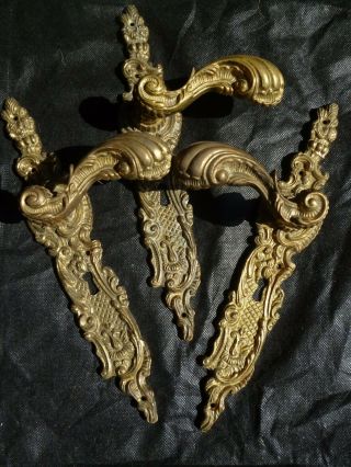 Antique Vintage Ornate Decorative Brass Door Handles X 3 Key Hole Plate Valsam