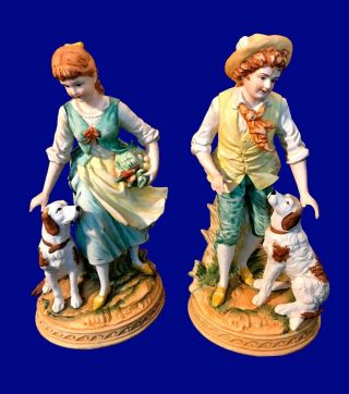 Ethan Allen Vintage Figurines,  Girl With Dog,  Boy With Dog,  Collectible