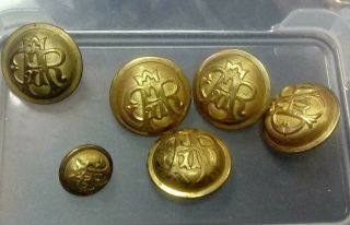 6 - Old Gar Antique Brass Grand Army Republic Military Veteran Buttons Waterbury