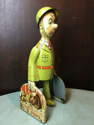 Vintage Unique Art G.  I.  Joe And The K - 9 Pups Tin Litho Wind Up Toy - - Usa