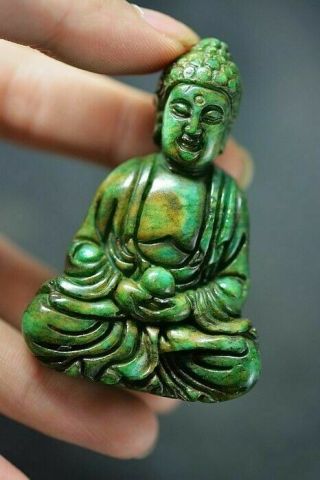 Unique Chinese Old Green Jade Carved Buddha Statue/pendant J16