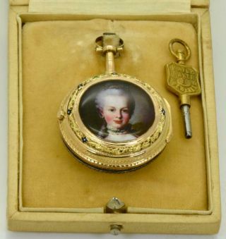 Unique Antique Leblond,  Paris 22k Gold&enamel Verge Fusee Watch.  Marie Antoinette