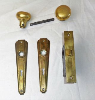 Antique Hardware Set Brass Door Knobs Art Deco Backplate Mortise Lock