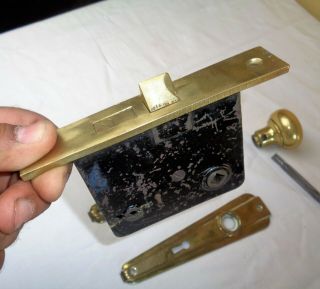 Antique Hardware Set Brass Door Knobs Art Deco Backplate Mortise Lock 6