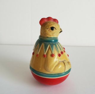 Vintage Celluloid Easter Toy Viscoloid Usa Chicken Roly Poly Stamped