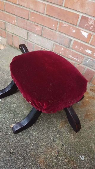 Vintage Turtle Foot Stool Bench Red Velvet Upholstery 16x21.  5x7 2