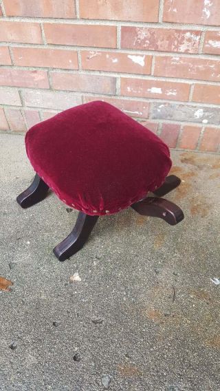 Vintage Turtle Foot Stool Bench Red Velvet Upholstery 16x21.  5x7 4
