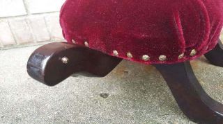 Vintage Turtle Foot Stool Bench Red Velvet Upholstery 16x21.  5x7 5