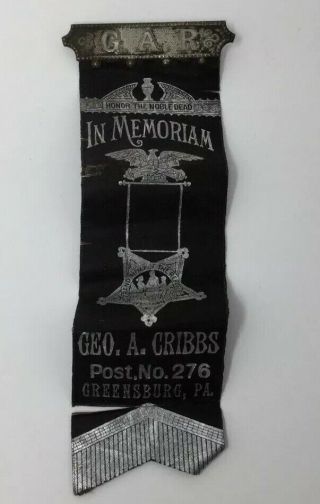 Grand Army Republic In Memoriam Post No 276 Greensburg Pennsylvania Badge Ribbon