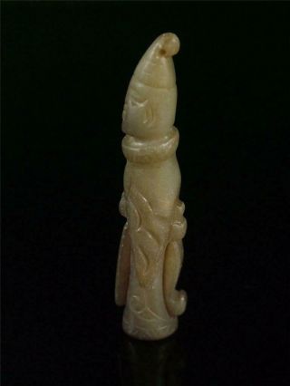 Fine Old Chinese Celadon Nephrite Jade Pendant Netsuke Toggle ancient official 2
