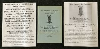 Civil War Gar Memorial Day Graves Storer Post No1 Hampshire Roster Book 1917