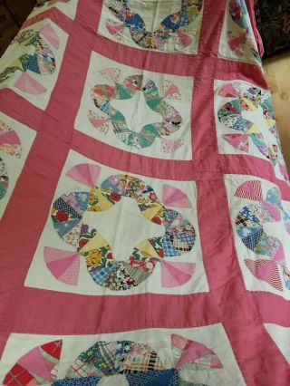 82x102 Vintage Antique Quilt Top Perfect Drunkards Path Some Feedsack