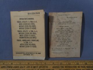 Tm 9 - 2320 - 218 - 10 Early 1971 & Rare 73 C2 M151 Pocket Size Operators Manuals