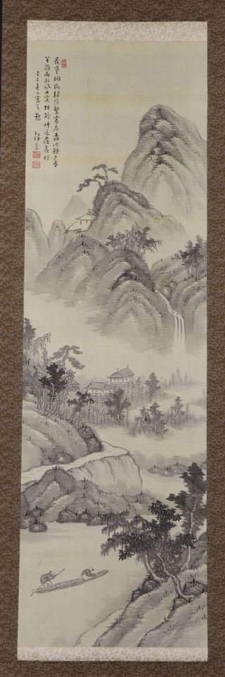 Japanese Hanging Scroll Art Painting Sansui Landscape Asian Antique E7453