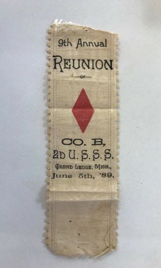 1889 Reunion Ribbon 2nd U.  S.  Sharpshooters Michigan Company B