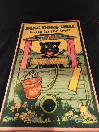 Rare Ding Dong Dell Pussy In The Well Early Antique Milton Bradley Board Game