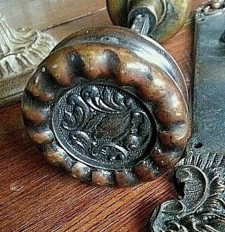 Rare Antique Rh Co Americus Art Nouveau Ornate Brass Complete Door Knob Set