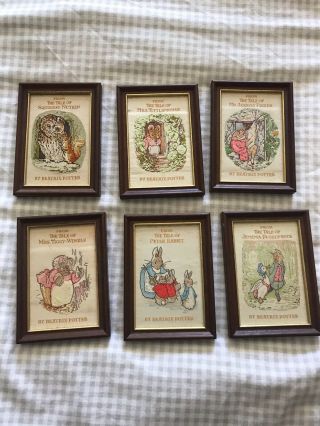 Set Of Six Cash’s Embroidered Silk Pictures Beatrix Potter Framed Nursery Gifts