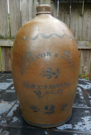 Antique Hamilton And Jones Crock.  Salt Glazed.  Cobalt Blue.  Greensboro Pa.  Gr,