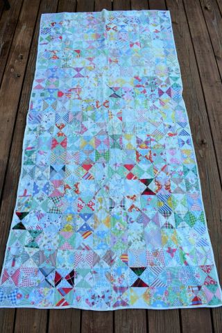 Vintage Handmade Hourglass Block Patchwork Hand Tied Quilt - Us Navy Backing