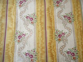 Antique French Floral Garland Cotton Fabric Lavender Yellow Moire Stripe 2