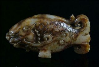 Old Chinese Celadon Nephrite Jade Carve Pendant Toggle Statue Fish Auspicious