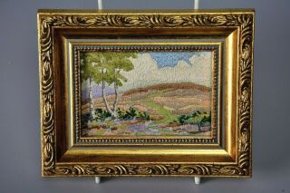 Small Embroidered Silk Framed Picture,  Derbyshire? Landscape Moorland