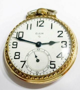 16s - Elgin 17 Jewels 5 Adj - Gr 616 10k Rgp Elgin Case Pocket Watch (8z65)
