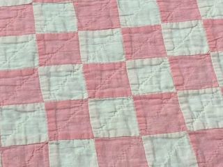 County Cottage c 30s Pink Checkerboard QUILT Table Runner 30 x 15 Vintage 3
