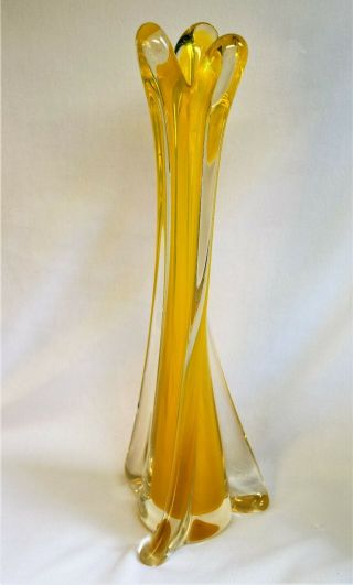 Vintage Mid Century Modern Era Bright Yellow Murano Art Glass 10 1/2 " Tall Vase
