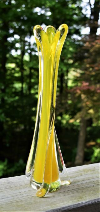 Vintage Mid Century Modern Era Bright Yellow Murano Art Glass 10 1/2 