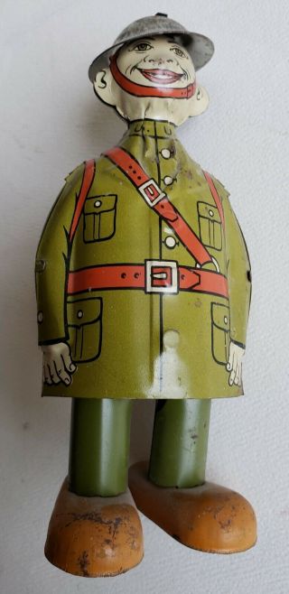 Chein Tin Windup Toy Wwi Soldier,  Doughboy,  Very