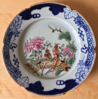 Signed Daoguang Chinese Porcelain 2 Birds Of Paradise In A Tree Pattern Plate
